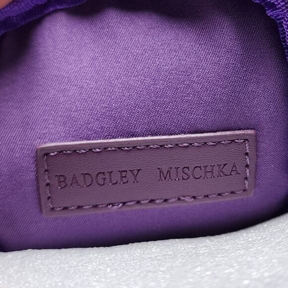 Badgley Mischka Oval Phone Case Crossbody Bag Diamond Quilted Plum Vegan Leather - Picture 3 of 4